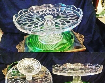 Vintage Kuchenteller "Imperial" Kristallglas, überbackener Rand mit Sockel, Spiralgraph-Design, geschliffener Kristall, wunderschön