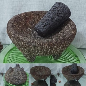Mortar Pestle, Spanish is a Molcajete, Mexican mortar volcanic stone handmade for Grinding Spices Herbs & Medications, Natural Way, vintage