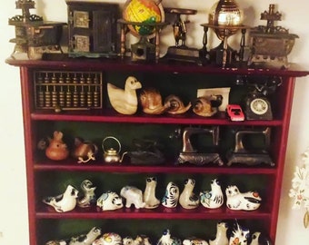 Vintage Wood Shelf, 48+ Miniatures Included, 7 Pencil Sharpeners, 38 Different Animals & More, Please Read Full Item Descriptions Below