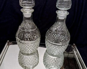 Princess House, crystal clear Heritage Diamond cut, Etched Grapes & Crown each Decanter four sold separately, w/Stoppers Seal, Barware