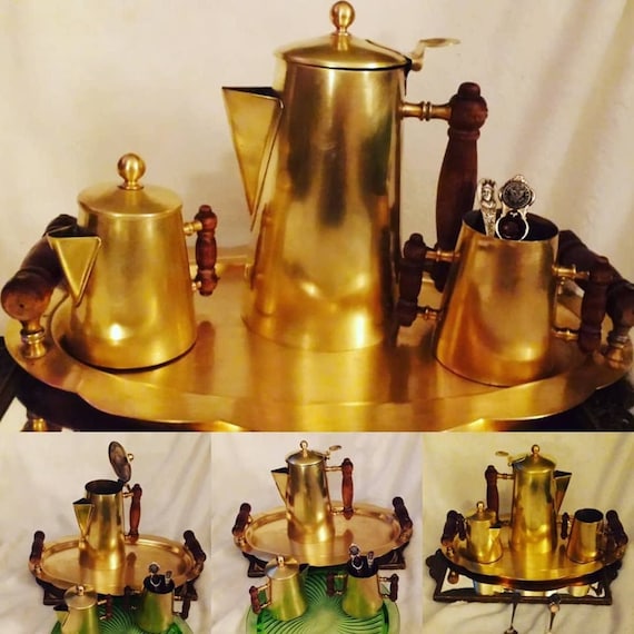 Vintage Brass Teapot/coffee Pot, Matching Creamer & Sugar Plus Tray All  Have Wood Handles, Teapot/coffee Serving Set -  Canada