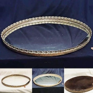 Mirror Vanity Tray, Brass, vintage Large Filigree Oval Edge, Dressing Room Vanity Mirror, Hollywood Regency Circa 1960&#39;s