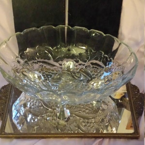 Indiana Glass Footed Oval Bowl, embossed Grapes & Leaves Pattern, Indiana Glass Large, heavy, thick Bowl, Fruit Bowl, Centerpiece, Vintage