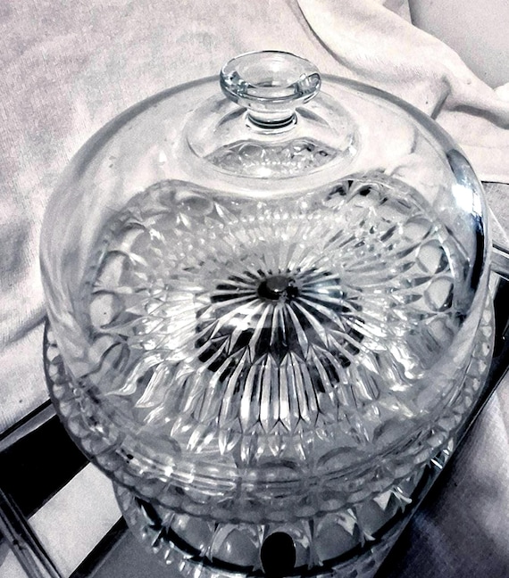 Vintage Italian 1960's Clear Glass Cake Plate W/silver Plate