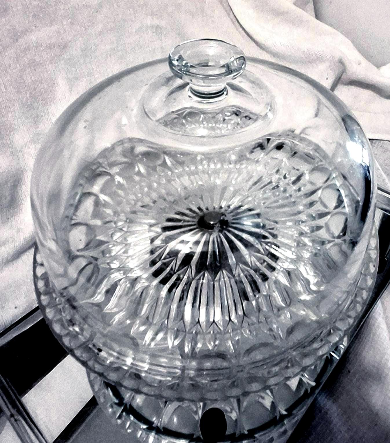 Vintage Italian 1960's Clear Glass Cake Plate W/silver Plate
