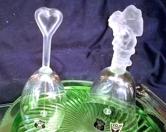 Campanas vintage de cristal esmerilado Bayel, campana de Papá Noel y campana de corazón, Francia, E & R Golden Crown, se venden por separado, vidrio transparente, sin color.