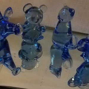 Creative Fine Art Gallery Blue glass, five, Aardvark, Rabbit, Bear & Cat, Elephant Glass Figurines, Excellent condition, vintage image 3