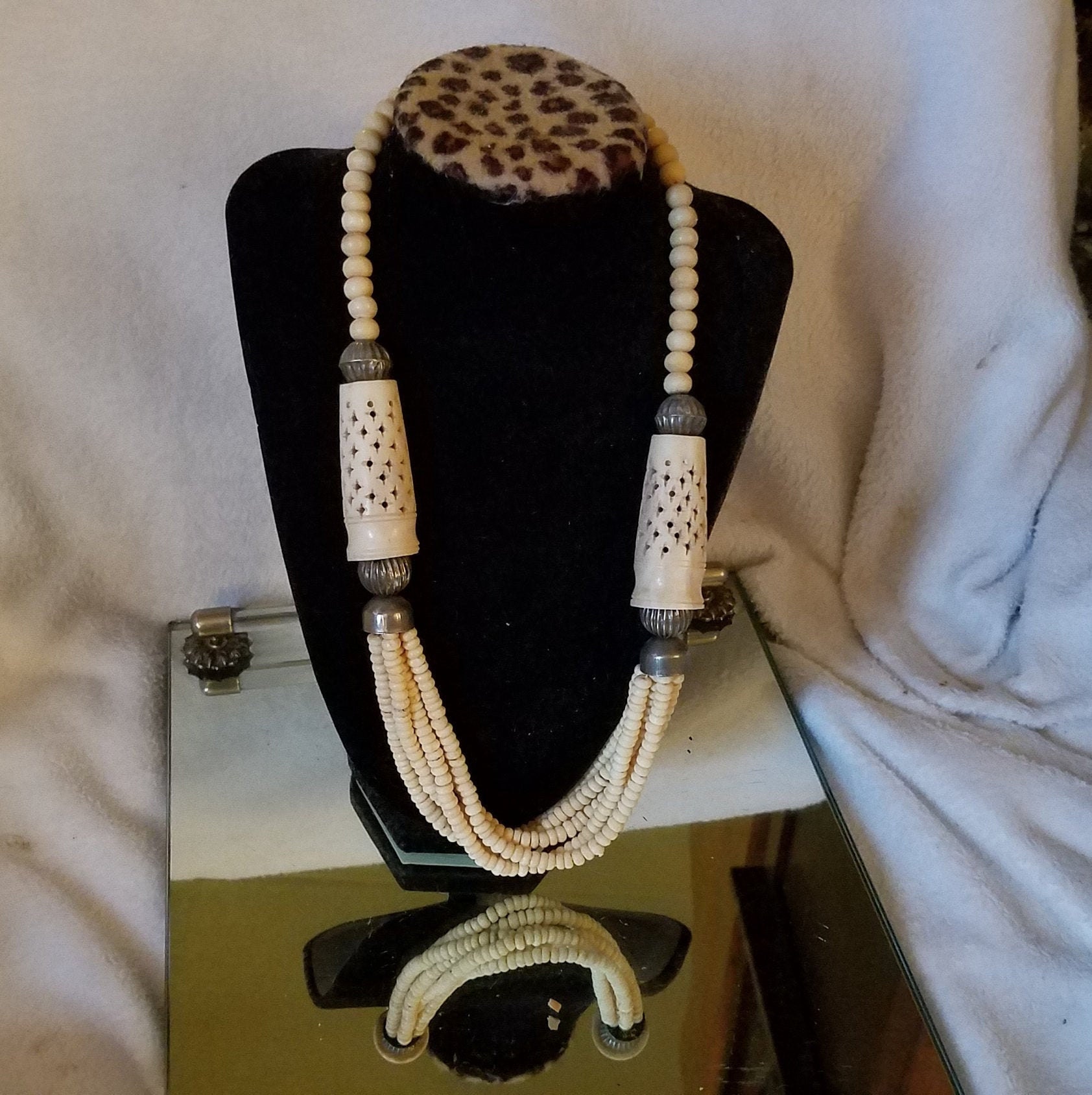 Necklace Hand Carved Unique Bead, Handmade Tribal/Native American Necklace, 6 Strands Beads, Gorgeous, vintage