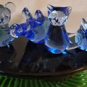 Creative Fine Art Gallery Blue glass, five, Aardvark, Rabbit, Bear & Cat, Elephant Glass Figurines, Excellent condition, vintage image 9