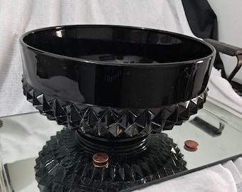 Tiara Black bowl, Vintage Tiara Cameo Black Large Bowl *Diamond Point Black Serving Bowl, heavy, thick black glass, Rare