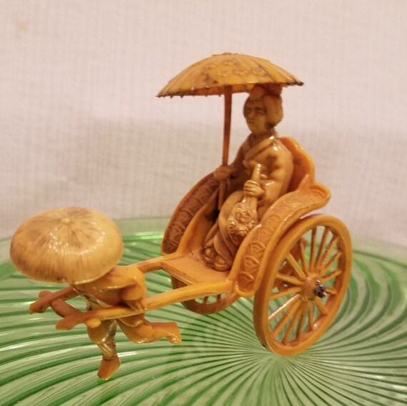 Vintage Japanese Celluloid Figurines Woman on Rickshaw She is Etsy