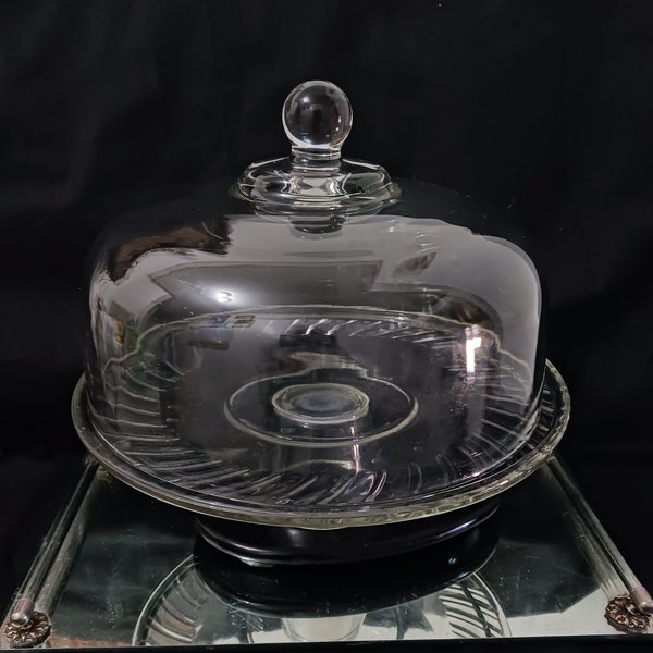 Vintage Federal/Imperial Glass Cake Plate with Dome Lid glass ball/handle on top, w/Pedestal, half swirl design, perfect for any Occasion