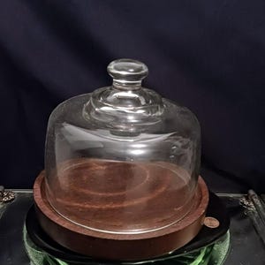 Cheese Dome glass, footed dark walnut base, Perfect for small cake/cheese/butter dome, 2 pc serving dome - Beautiful, vintage