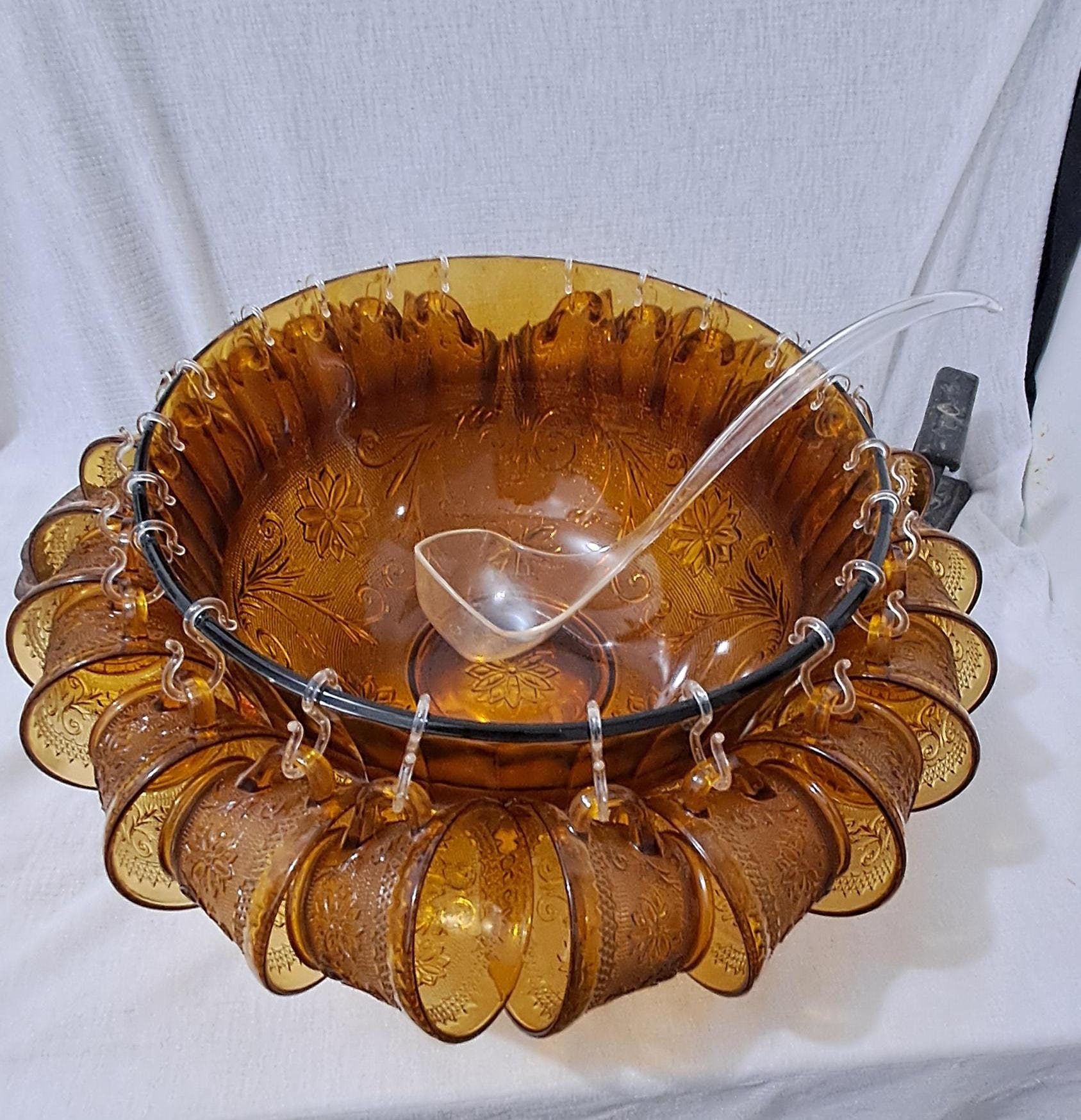 Tiara Indiana Glass Amber Glass Large Punch Bowl Sandwich Glass
