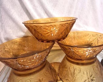 Indiana glass, Tiara Amber stacking Glass Bowls, Set 0f 3 Depression Era Perfect for anything- Beautiful!