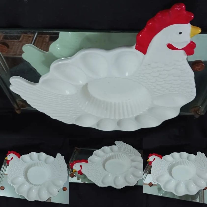 Dgudgu Deviled Egg Tray For Deviled Egg Platter Chicken Shape Deviled Egg Platter White Ceramic Deviled Egg Plate Deviled Egg Holder, Large