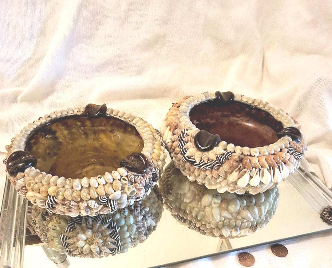 Shell Cigar Ashtrays Set of 2, Art Glass Very Unique/ashtrays, Purple ...