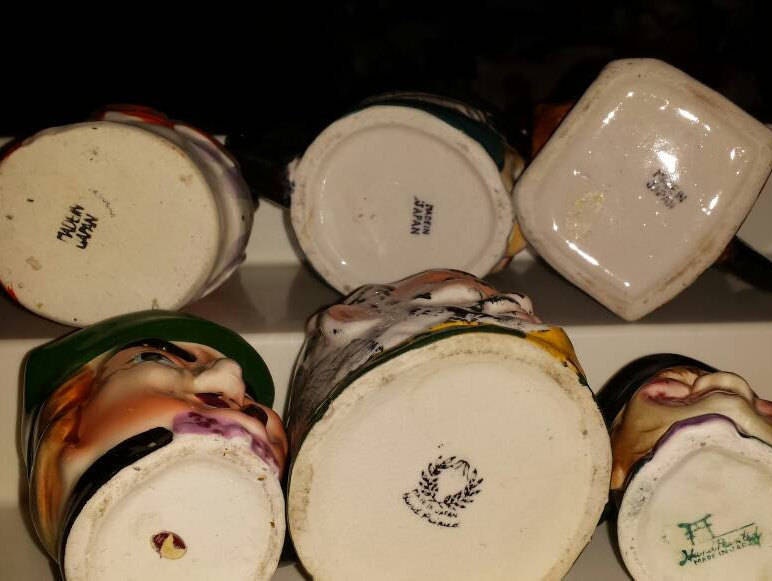 Toby Cups, Set 7 Different Toby Mugs, Hand Painted Vintage