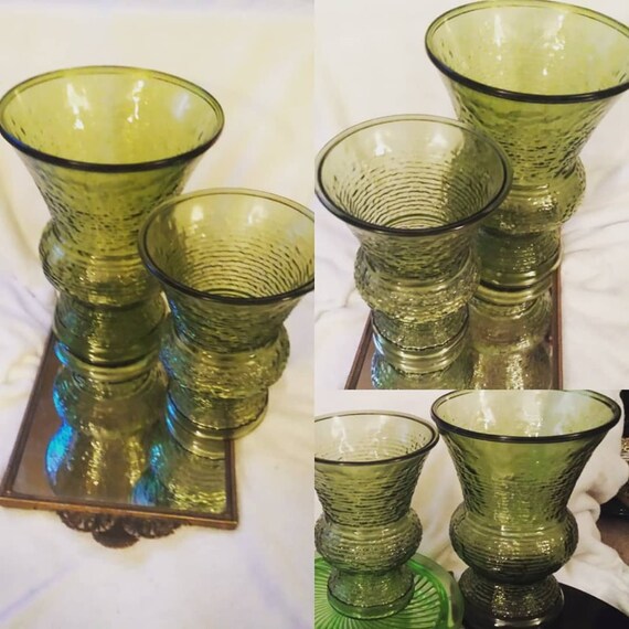 Vintage Napco Soreno Ridged Green Glass Vase Soreno Green Etsy
