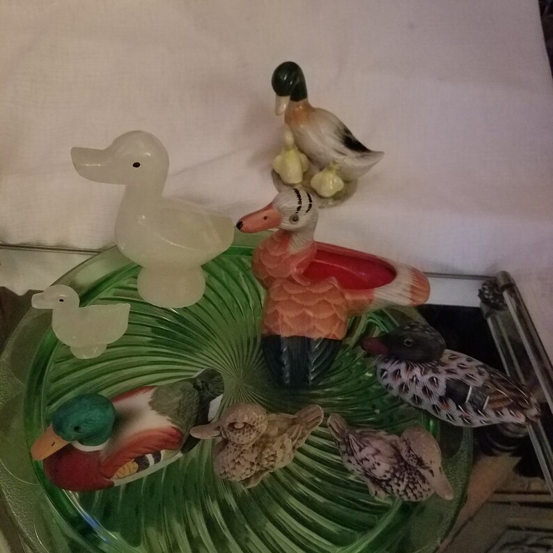 Ducks Collection Duck Collection of 8, Miniatures,2 Marble, 1 Pottery(back Wings Can Be ...