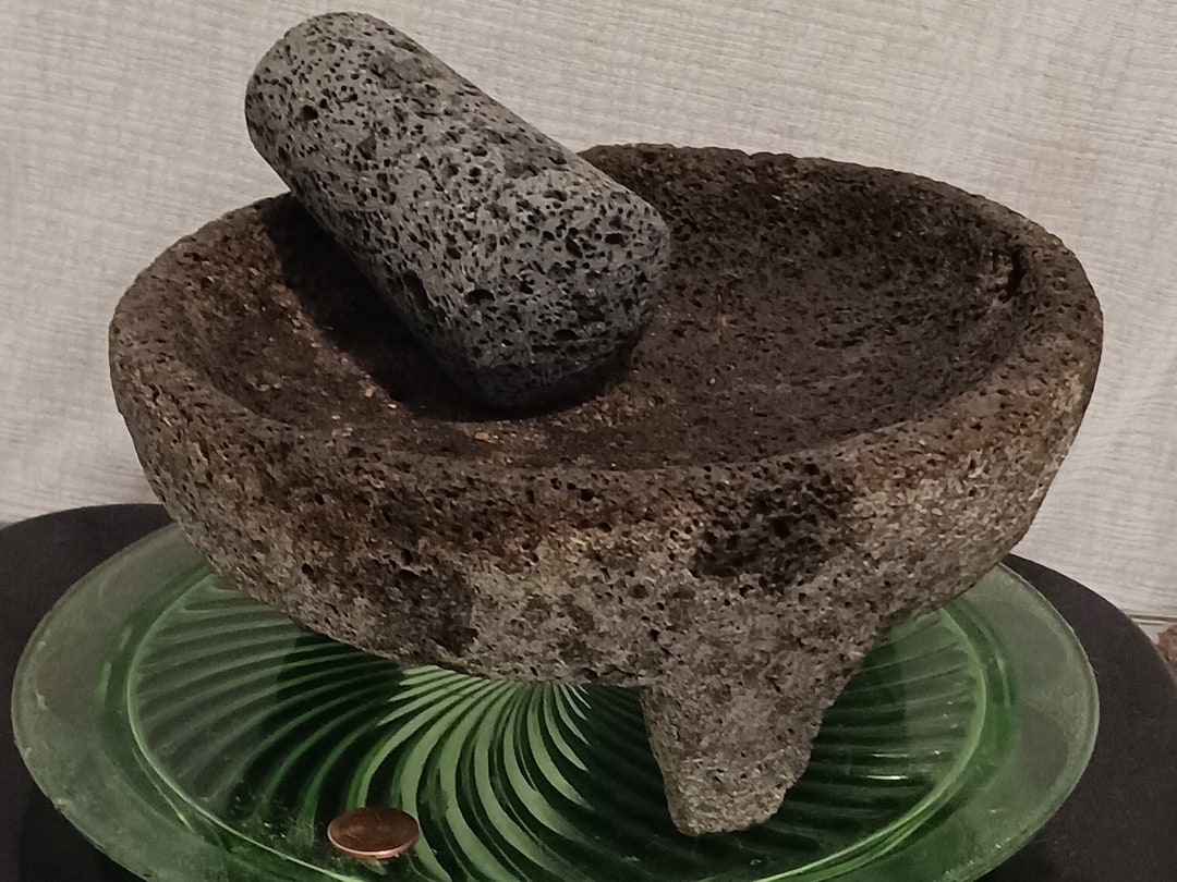 Vintage Mortar Pestle, Spanish is a Molcajete, Mexican Mortar Volcanic