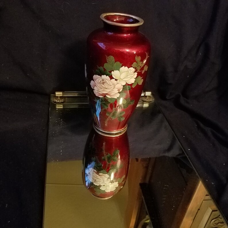 Cloisonne Ando Japanese Blood Red Vase Red Enameled Over Etsy