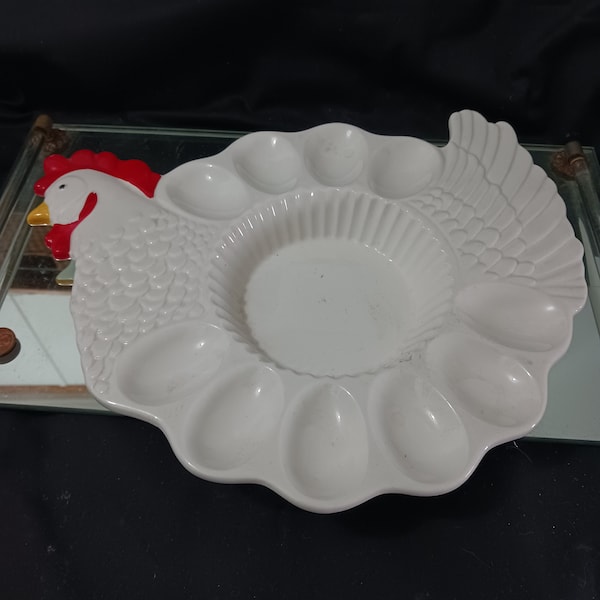 Deviled Egg Platter/Plate Teleflora, uniquely shaped like a Chicken/hen and handcrafted with intricate artistry, holds 10 eggs