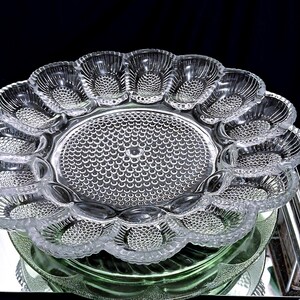Deviled Egg Platter,Indiana Hobnail Pressed Glass, Heavy Thick Glass, Sparkles in the light, Holds 15 eggs, vintage egg plate