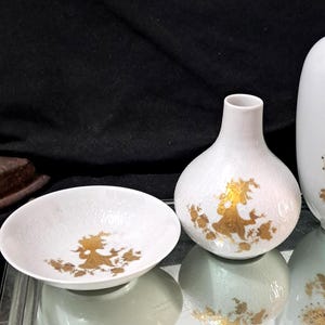 Rosenthal Germany, Studio Line signed Bjorn Wiinblad, PRIMAVERA Quatre Couleurs, Small Vase & bowl oriental gold fan detailing, Vintage