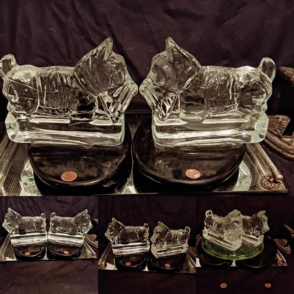 Vintage Terrier bookends/doorstops, heavy clear glass, West Highland Terrier bookends/doorstops/paperweights/mantle pieces, gift