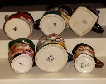 Toby Cups, Set 7 Different Toby Mugs, Hand Painted Vintage