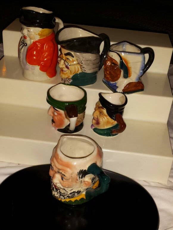 Toby Cups, Set 7 Different Toby Mugs, Hand Painted Vintage