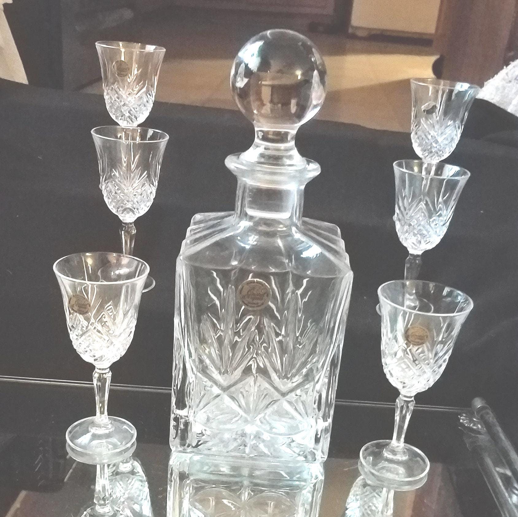 Crystal D'arques, France Decanter & Stopper Diamond Point