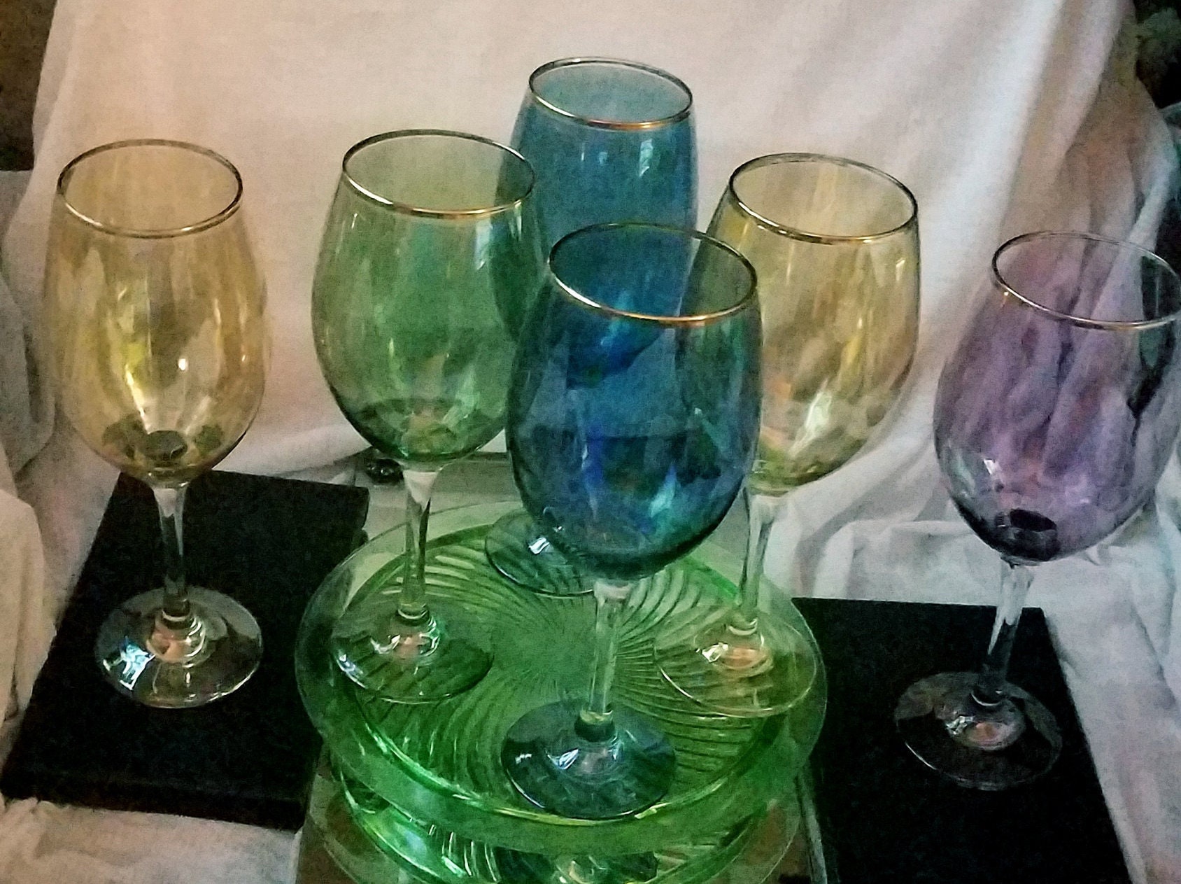 Copas de vino de cristal Copas grandes verdes 6 decoraciones de