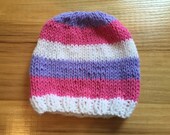Striped Baby Hat, 3-6 Months, Pink and Purple Hat