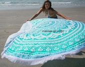 Bohemian Mandala Tapestry Beach Roundie, Mandala Beach Blanket, Boho Chic Mandala Tapestry