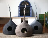 Cat Cave Bed, 100 Natural Wool Cat Cave XL, Drop King Size, cat bed furniture, modern cat bed, pet gift. Handmade in Italy