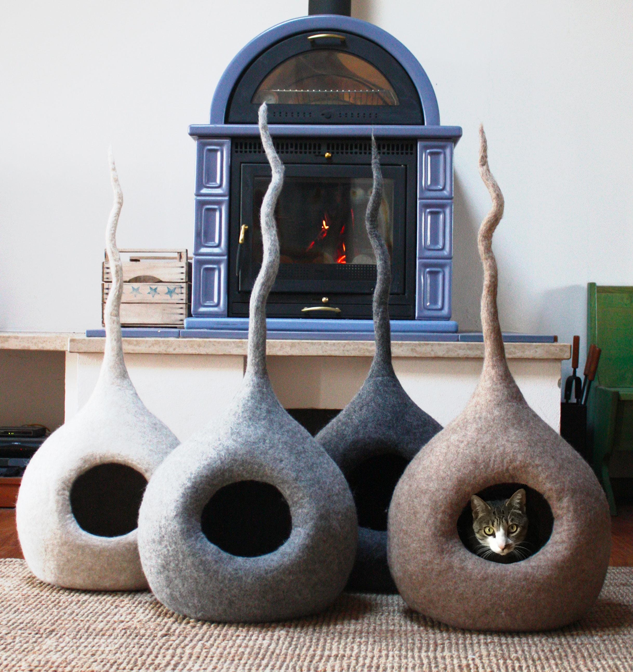 Cat Bed Cave Handmade in Italy With Natural Alpine Wool The Perfect Cat Lover Gift, Modern, A Fairytale Decor For Your Home