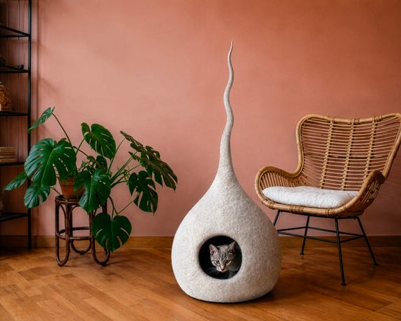 Cuccia per Gatto in Lana Naturale | Cat Cave Artigianale in Feltro | Letto Design per Gatti e Cani Piccoli | Fatto a mano in Italia