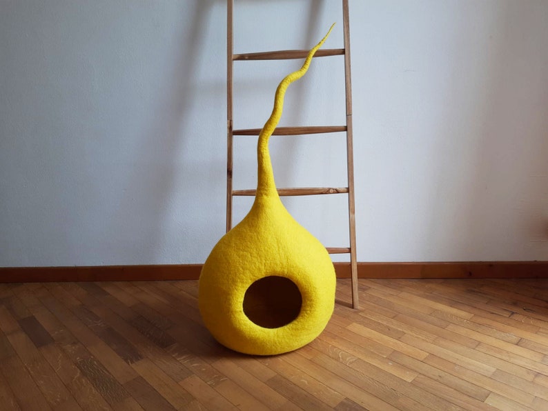 cat bed yellow wool handmade