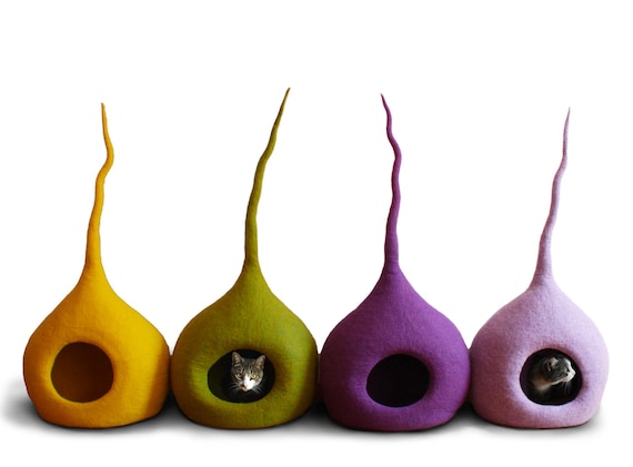 Cuccia per Gatto Artigianale in Lana, Fatta a Mano, Cat Cave Naturale, Letto per Gatto Made in Italy