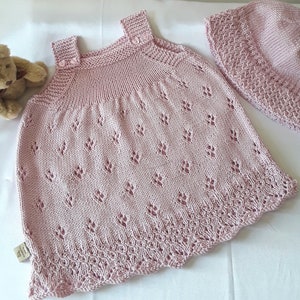 Cute Hand Knitted Sun Dress Set, in Pink 3 - 6 months.