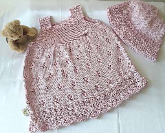 Cute Hand Knitted Sun Dress Set, in Pink 3 - 6 months.