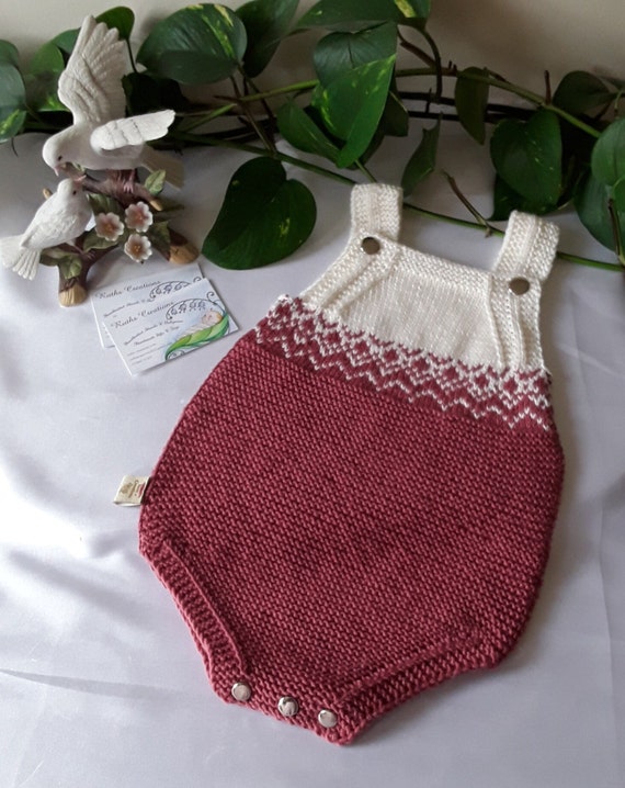 Handknitted Baby Romper Cashmere Merino and Silk DK Yarn.