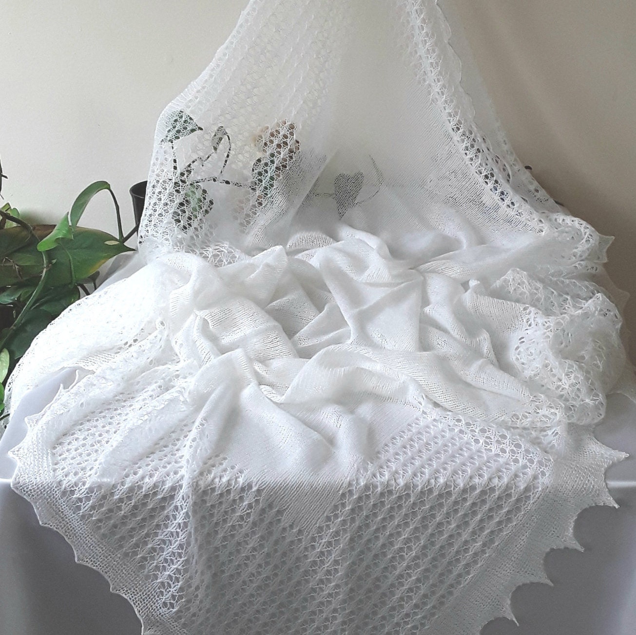 Beautiful Fine Lace Baby Shawl Made With 100 Wool.