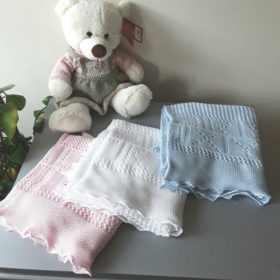 Beautiful Knitted Teddy Alphabet Baby Shawl in 100% Cotton.