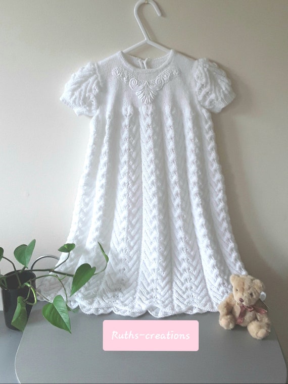 Handknitted Baby Christening Gown in 3 ply.