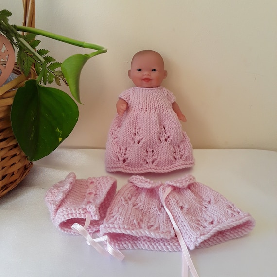 Berenguer Doll with Handknitted Lace Flower Border Clothing Set.