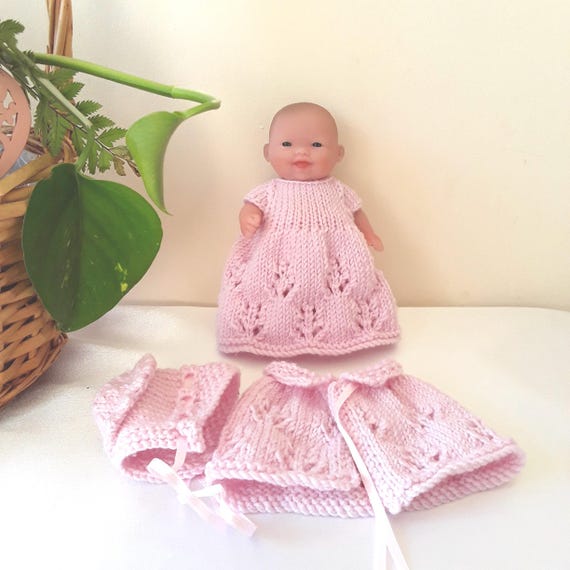 Berenguer Doll with Handknitted Lace Flower Border Clothing Set.