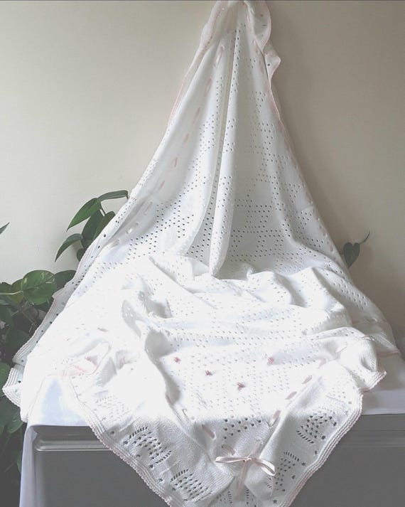 White Acrylic Shawl with Embroidered Rosebuds, Gift Boxed